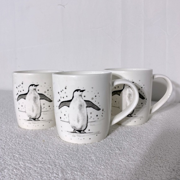Casa Signature White Grey Ceramic Penguin Mugs X3 - Picture 1 of 10